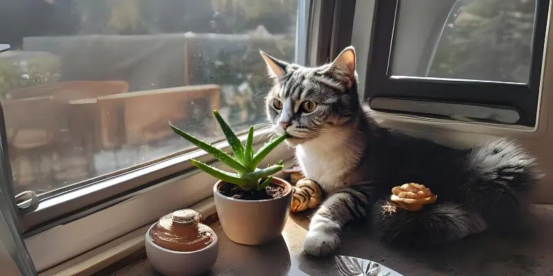 A Cat Is Eating Aloe Vera