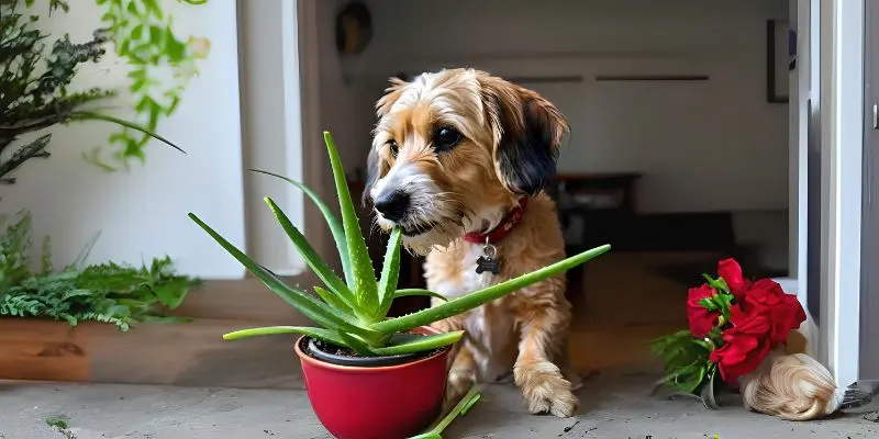 A Dog Is Eating Aloe Vera.