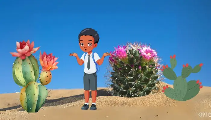 A Boy And Cactus Plants